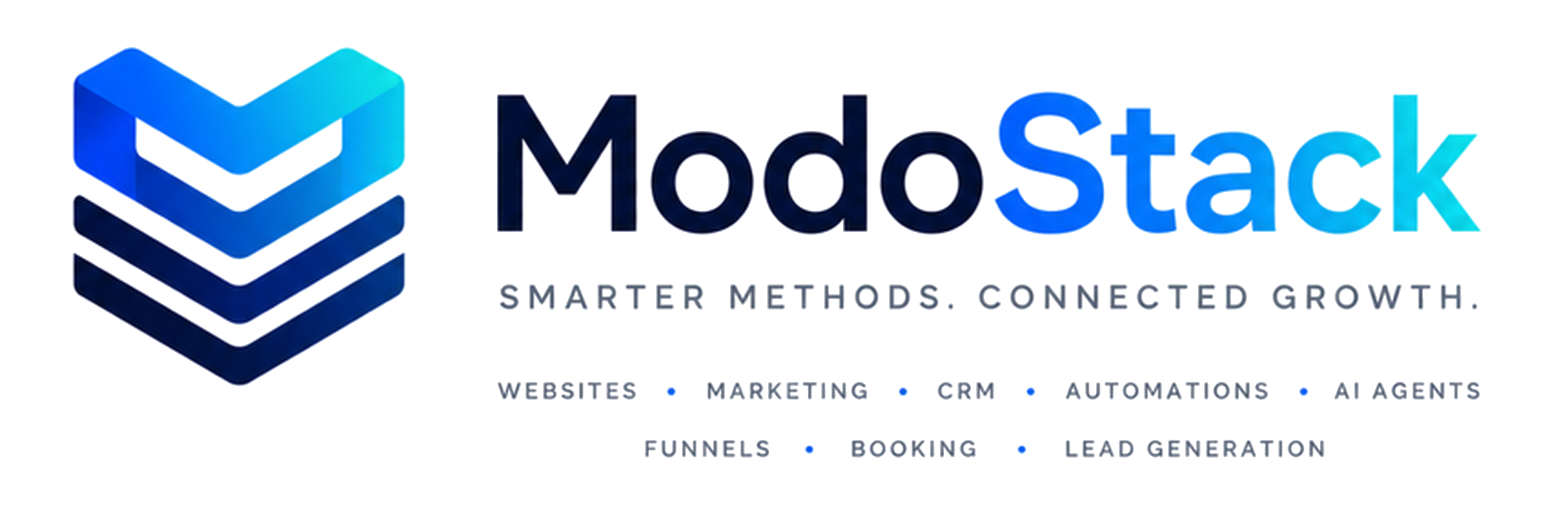 ModoStack — Smarter Methods. Connected Growth. Websites, Marketing, CRM, Automations, AI Agents, Funnels, Booking, Lead Generation.